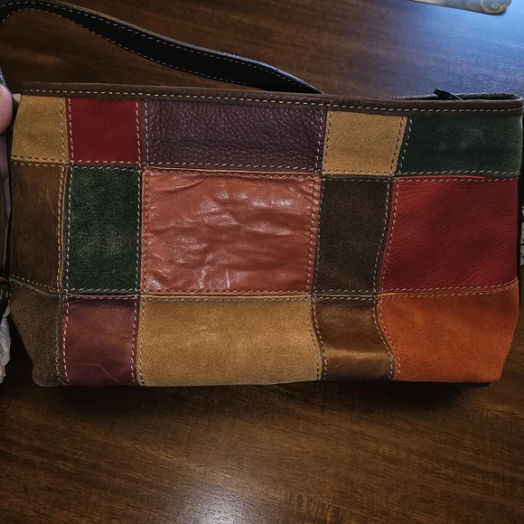 For @cookie95834 - Fossil Brown and Red Patchwork Leather Shoulder Hobo Bag NWT - Picture 6 of 12